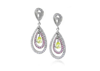 CZ Studded Gemstone Dangle Earring